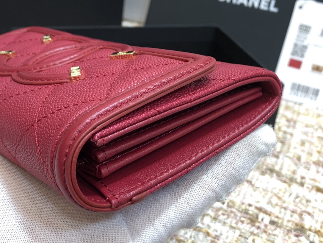 Ch**el wallet cc grain leather burgundy 84447 15 cm