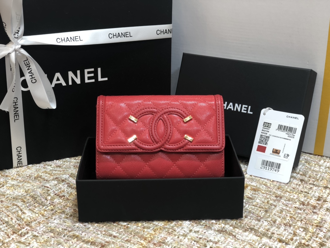 Ch**el wallet cc grain leather red 84447 15 cm