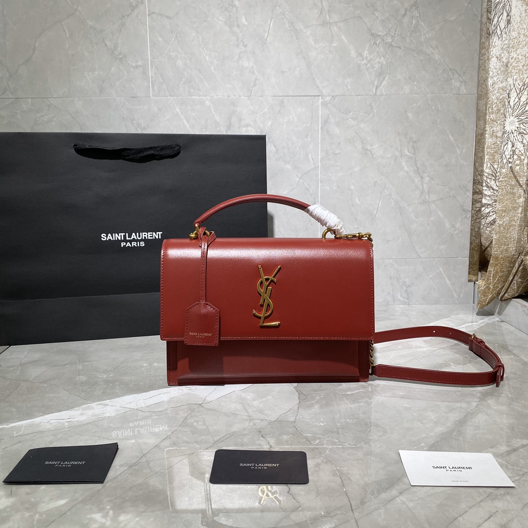 Y51 medium sunset satchel in smooth leather opyum red 634723 25 x 18 x 5 cm