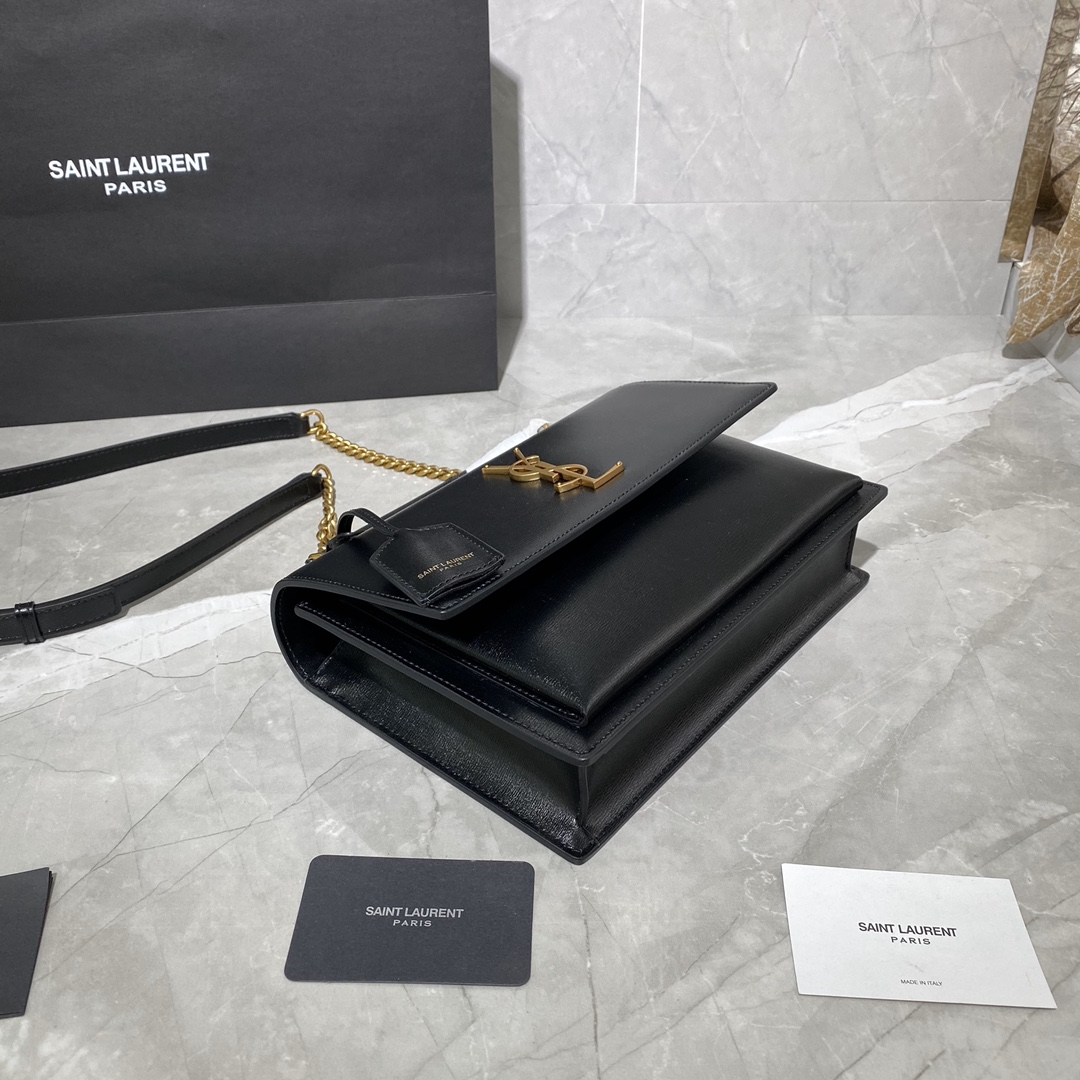 Y51 medium sunset satchel in smooth leather black 634723 25 x 18 x 5 cm