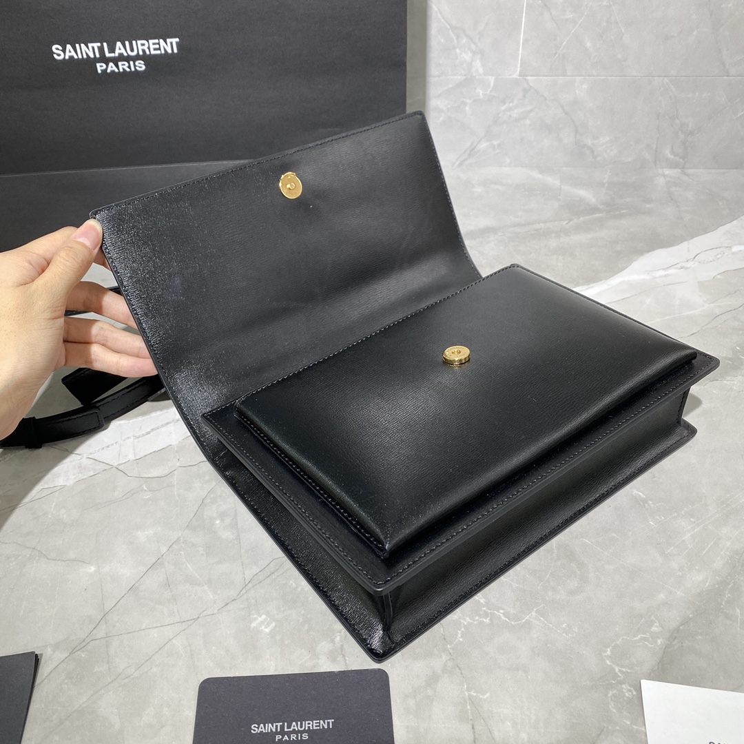 Y51 medium sunset satchel in smooth leather black 634723 25 x 18 x 5 cm