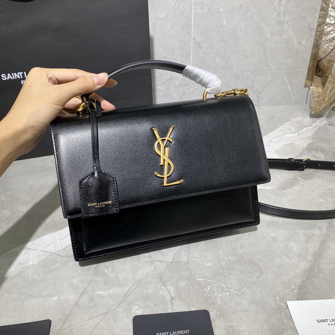 Y51 medium sunset satchel in smooth leather black 634723 25 x 18 x 5 cm