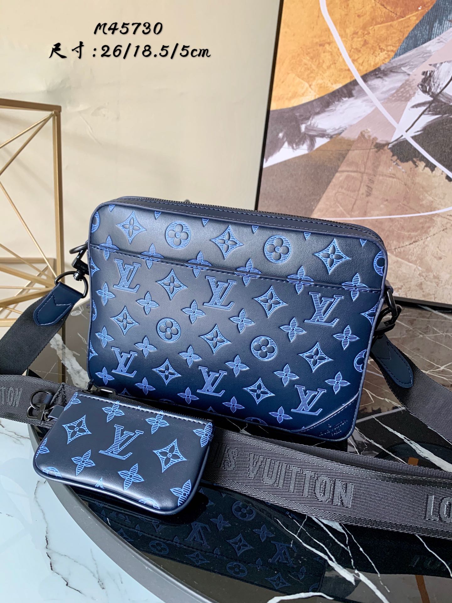 l0vis Vvtt0n duo messenger monogram shadow leather navy m45730 26 x 18.5 x 5 cm
