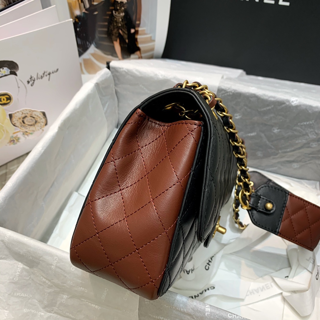 Ch**el small strap into strap bag black and burgundy as2229 25 x 8 x 15 cm