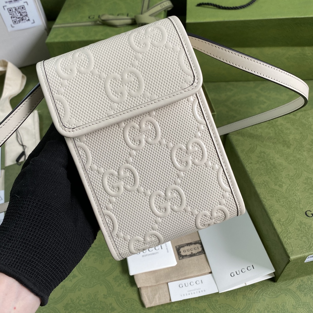 Gvc*1 mini gg embossed bag leather white 625571 11.5 x 18 x 3.5 cm