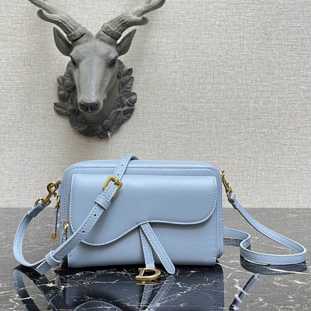 D10r saddle double pouch goatskin blue s5668cceh 19 x 10.5 x 5 cm