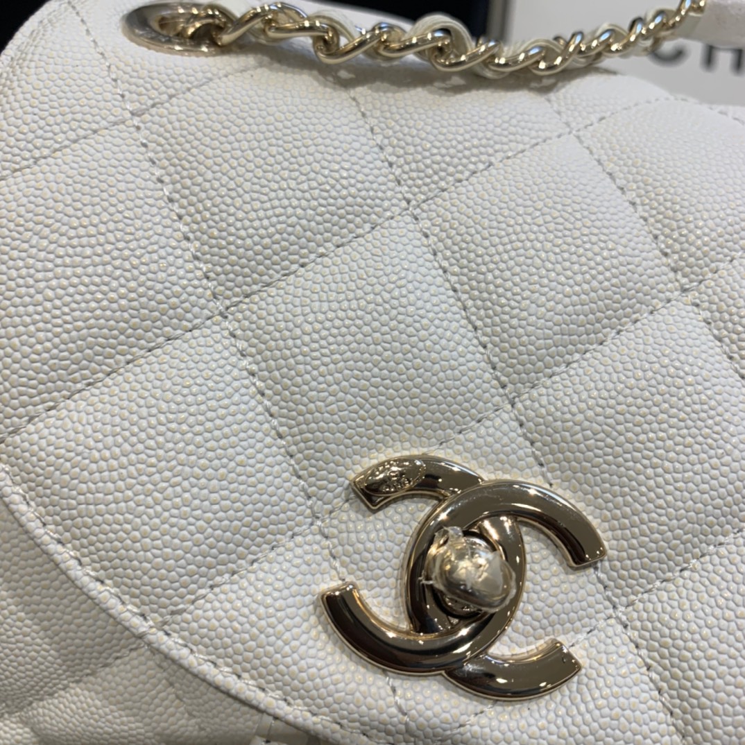 Ch**el backpack grained calfskin white as1371 21.5 x 24 x 12 cm