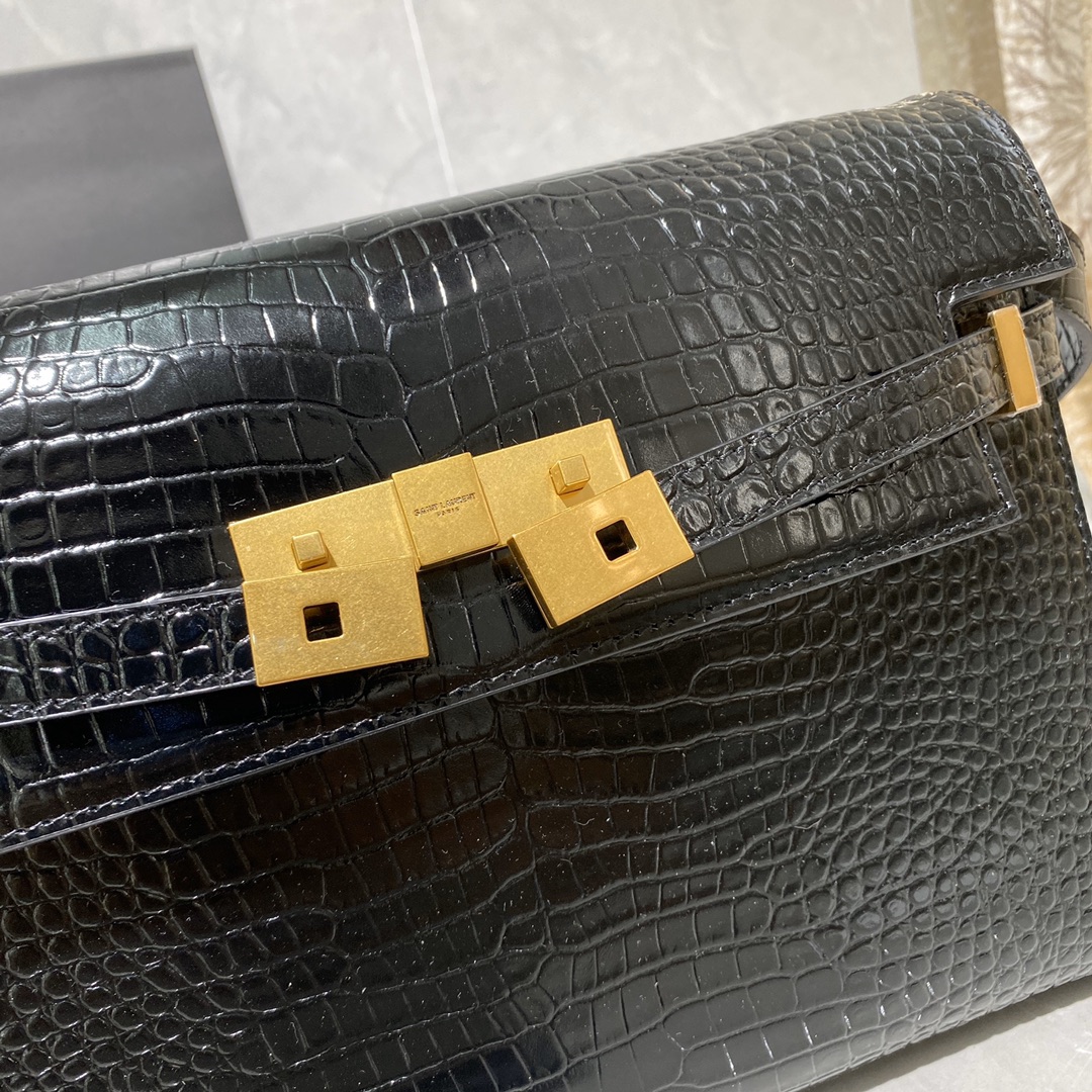 Y51 manhattan shoulder bag in crocodile-embossed shiny leather black 579271 29 x 20.5 x 7 cm