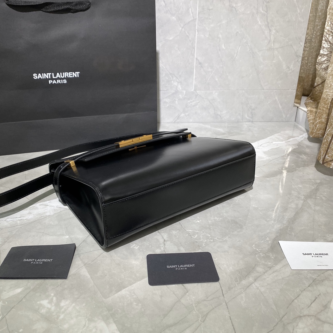 y51 manhattan shoulder bag in box Sa1nt Lau*nt leather black 579271 29 x 20.5 x 7 cm