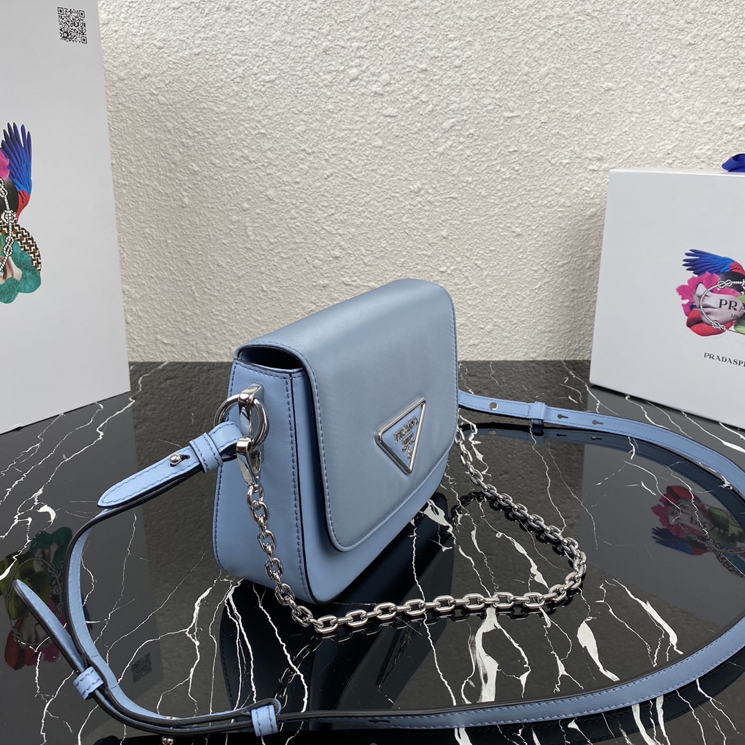 Pra*a nylon and leather identity shoulder bag astral blue 1bd263 21 x 16 x 6.5 cm