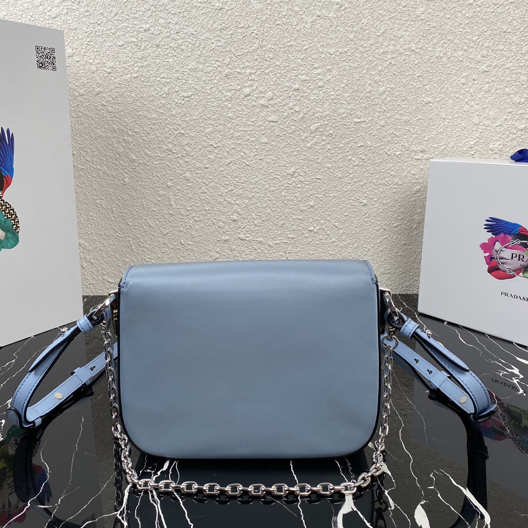 Pra*a nylon and leather identity shoulder bag astral blue 1bd263 21 x 16 x 6.5 cm