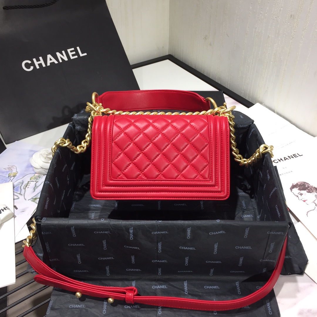 Ch**el small original lambskin leather boy flap bag red 20cm