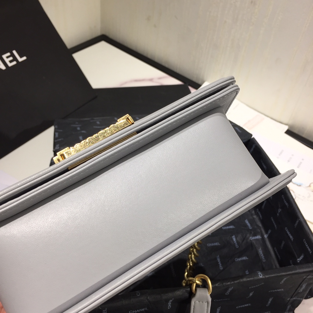Ch**el small original lambskin leather boy flap bag grey 20cm