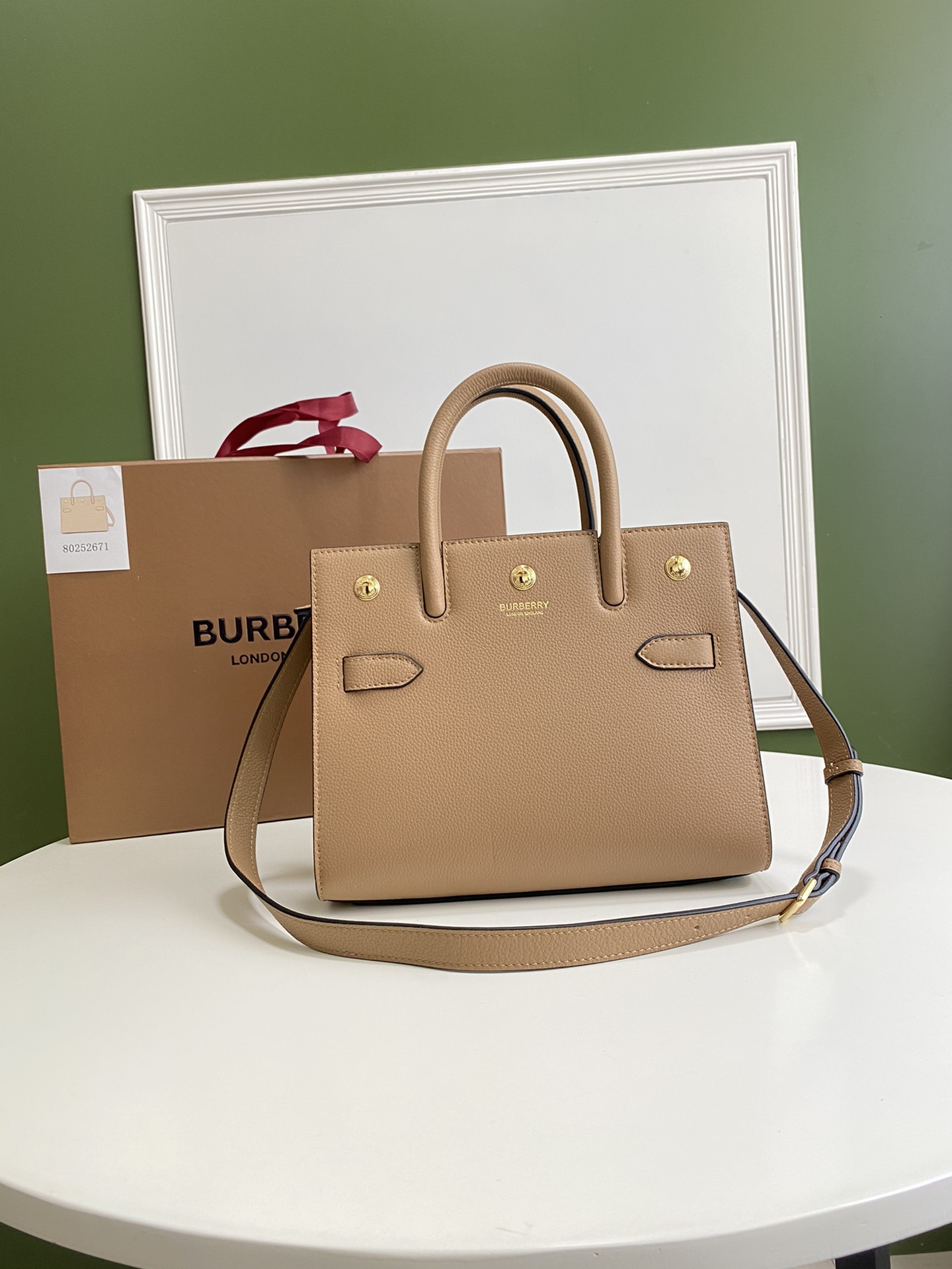 Bv*b*rry mini leather two-handle title bag light beige 80254721 26 x 13.5 x 20 cm