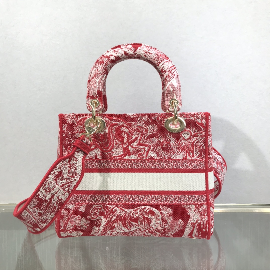D10r medium lady d-lite bag raspberry toile de jouy reverse embroidery m0565 24 x 20 x 11 cm