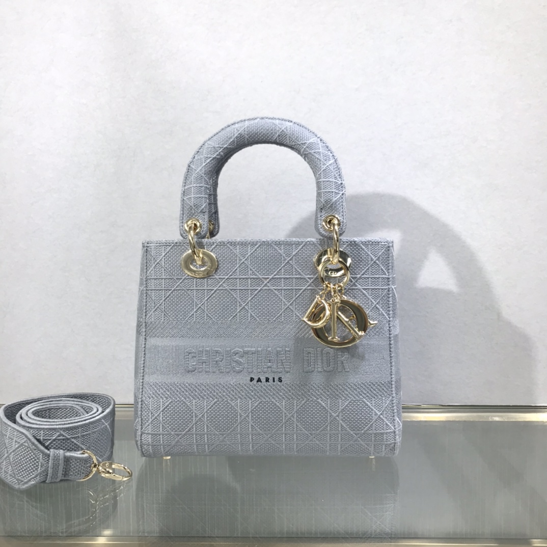 D10r medium lady d-lite bag gray cannage m0565 24 x 20 x 11 cm