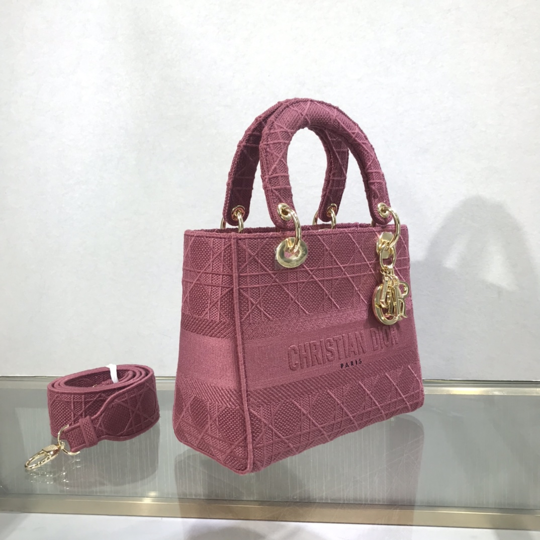D10r medium lady d-lite bag burgundy cannage embroidery m0565 24 x 20 x 11 cm