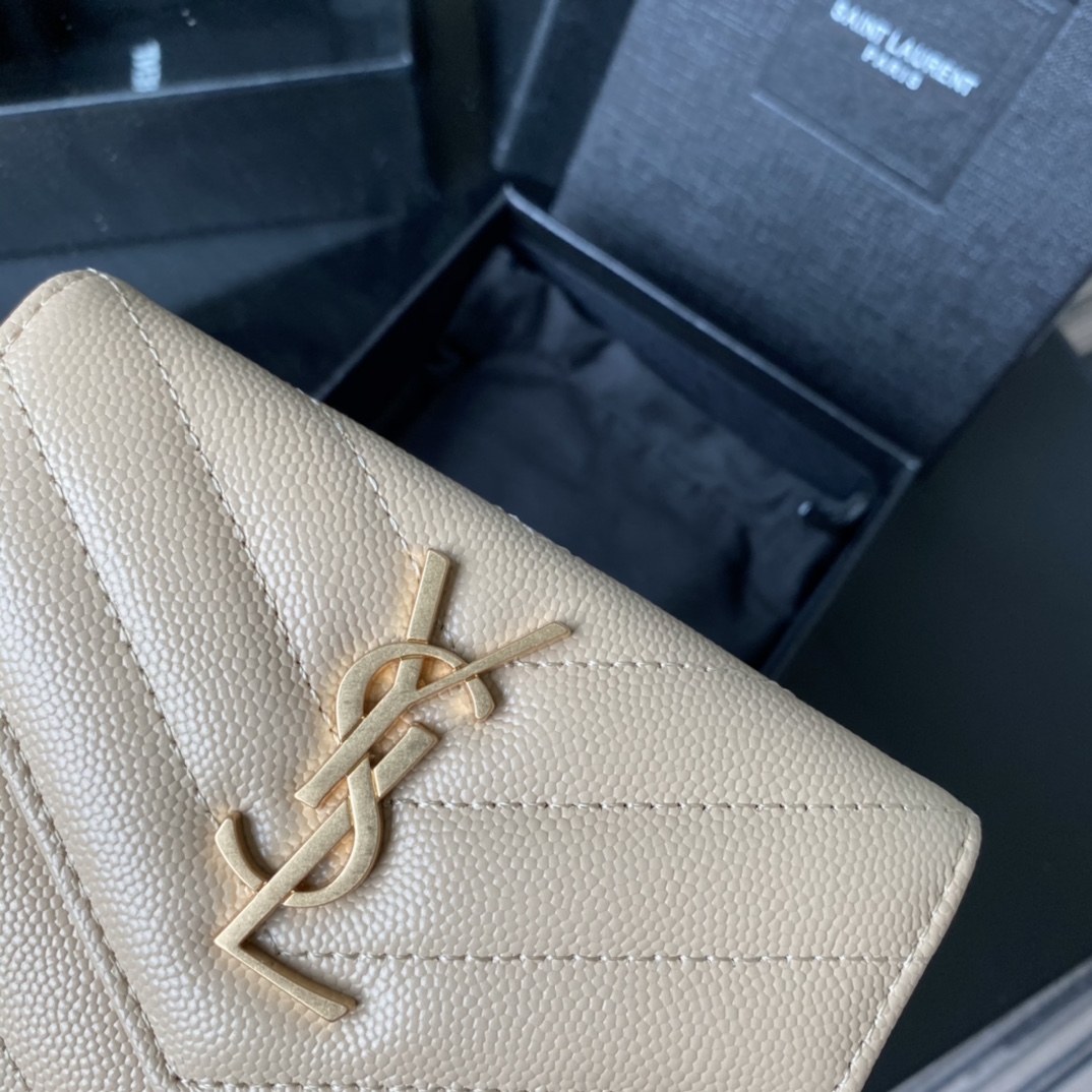 Y51 small monogram envelope wallet in grain de poudre embossed leather light beige 414404 13.5 x 9.5 x 3 cm