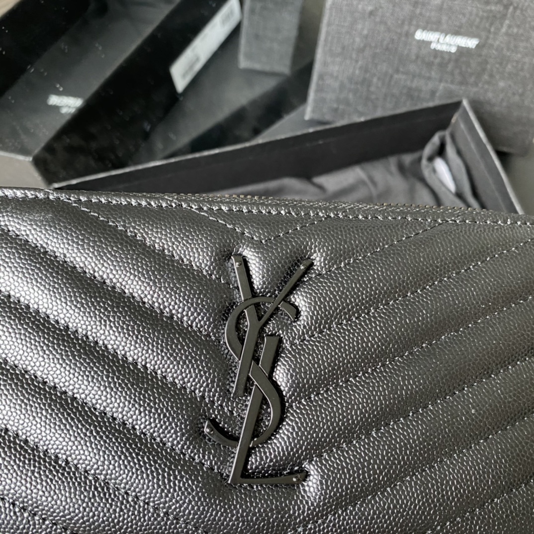 Y51 monogram zip around wallet in grain de poudre embossed leather black metal 358094 19 x 9 cm