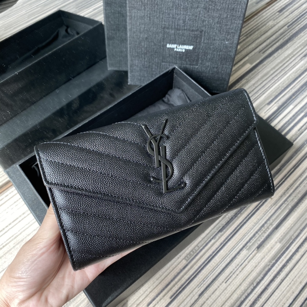 Y51 large monogram flap wallet in grain de poudre embossed leather black metal 372264 19 x 11 cm