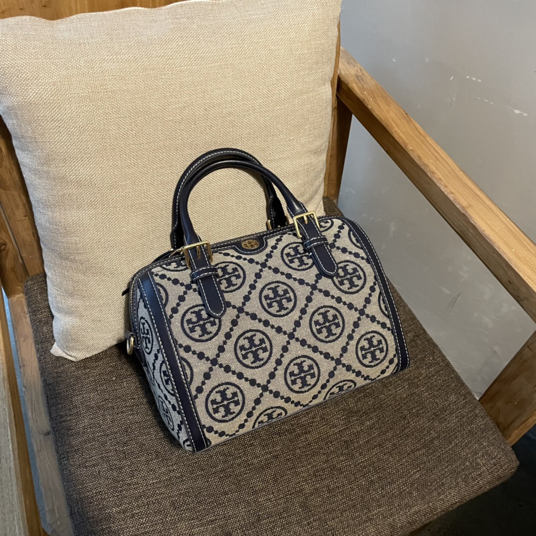 TORYBURCH MEDIUM MONOGRAM JACQUARD BARREL Navy 83970 25 x 16 x 18.5 cm
