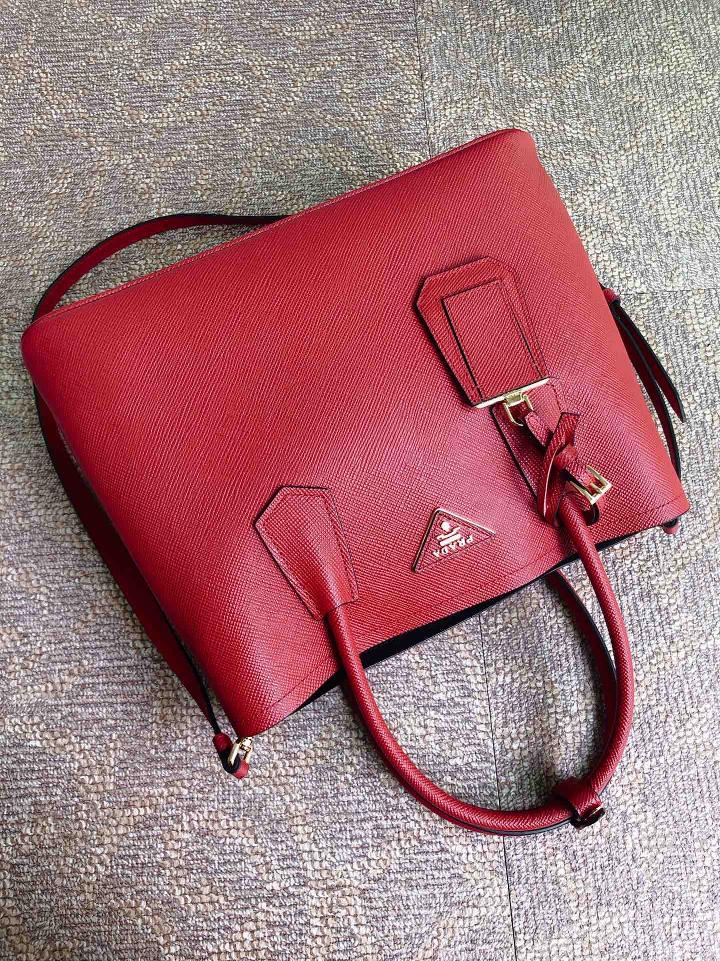 Pra*a medium saffiano leather double Pra*a bag red 1bg775 33 x 24.5 x 14 cm