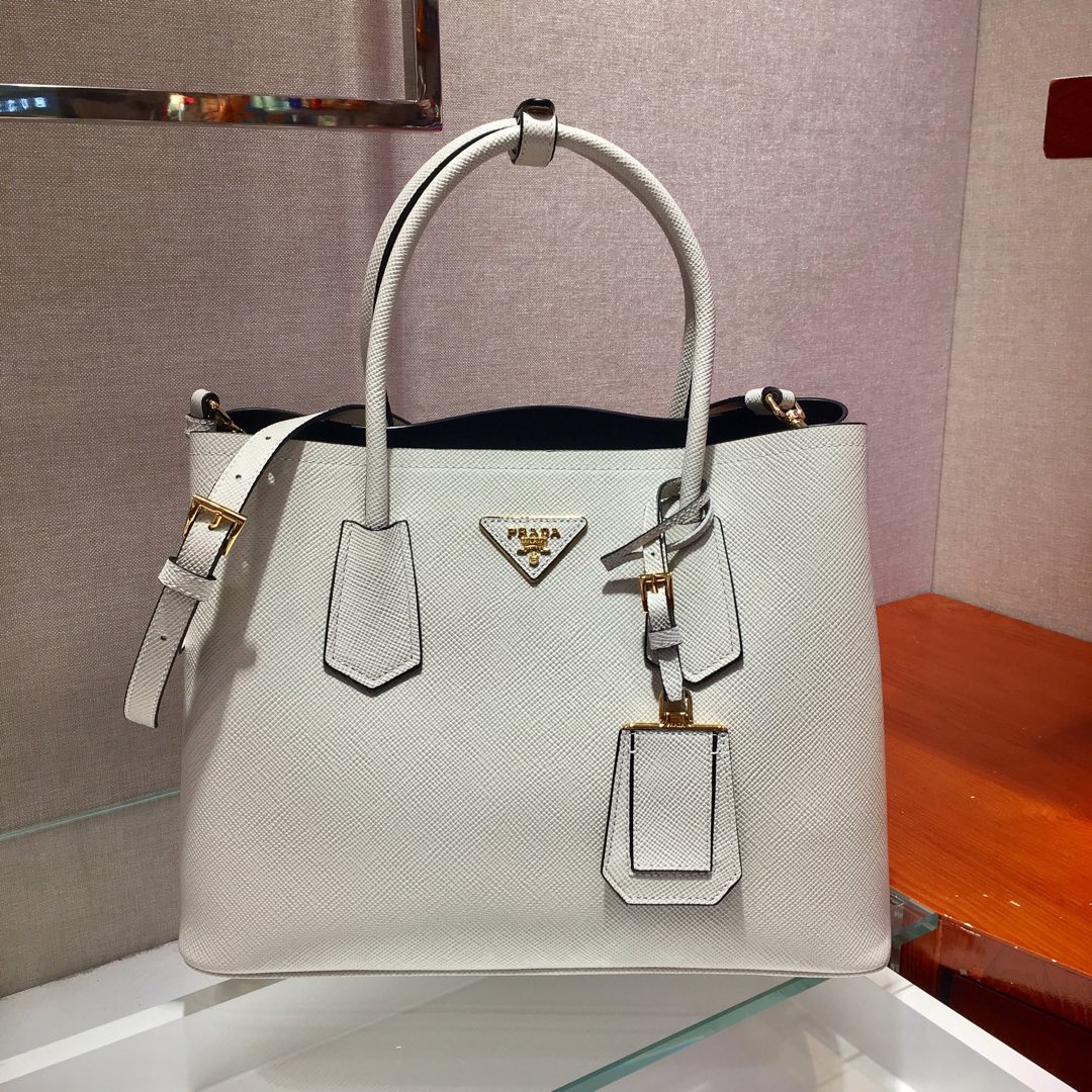 Pra*a medium saffiano leather double Pra*a bag white 1bg775 33 x 24.5 x 14 cm