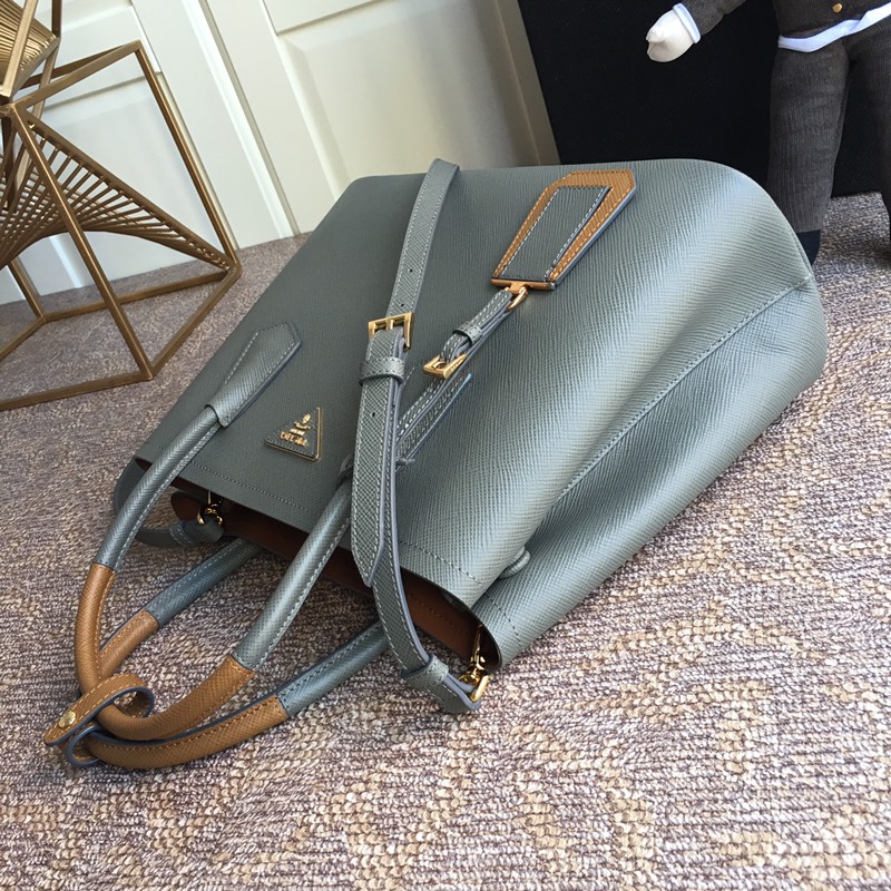 Pra*a medium saffiano leather double Pra*a bag gray and brown 1bg775 33 x 24.5 x 14 cm