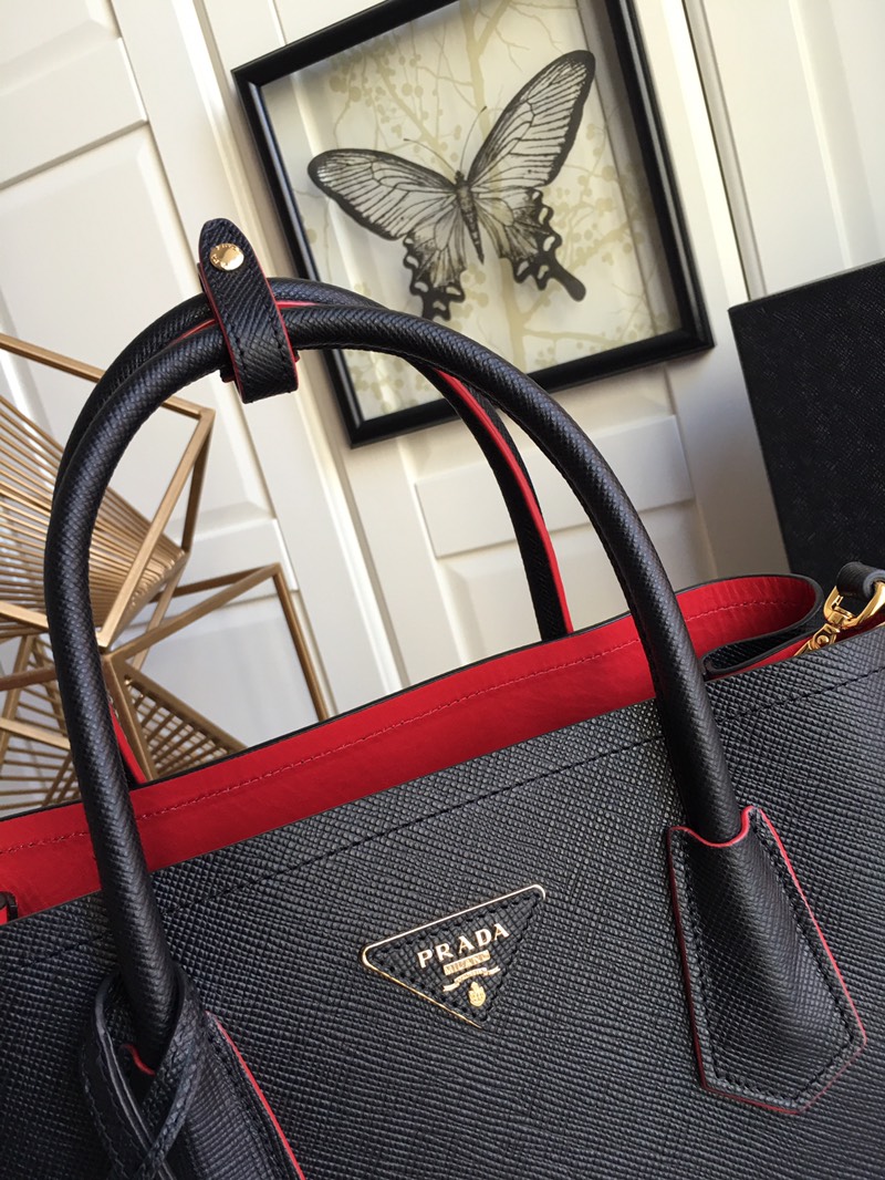 Pra*a medium saffiano leather double Pra*a bag black 1bg775 33 x 24.5 x 14 cm
