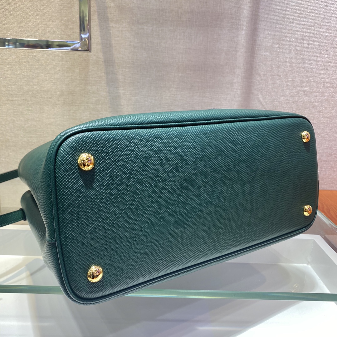 Pra*a medium saffiano leather double Pra*a bag dark green 1bg775 33 x 24.5 x 14 cm