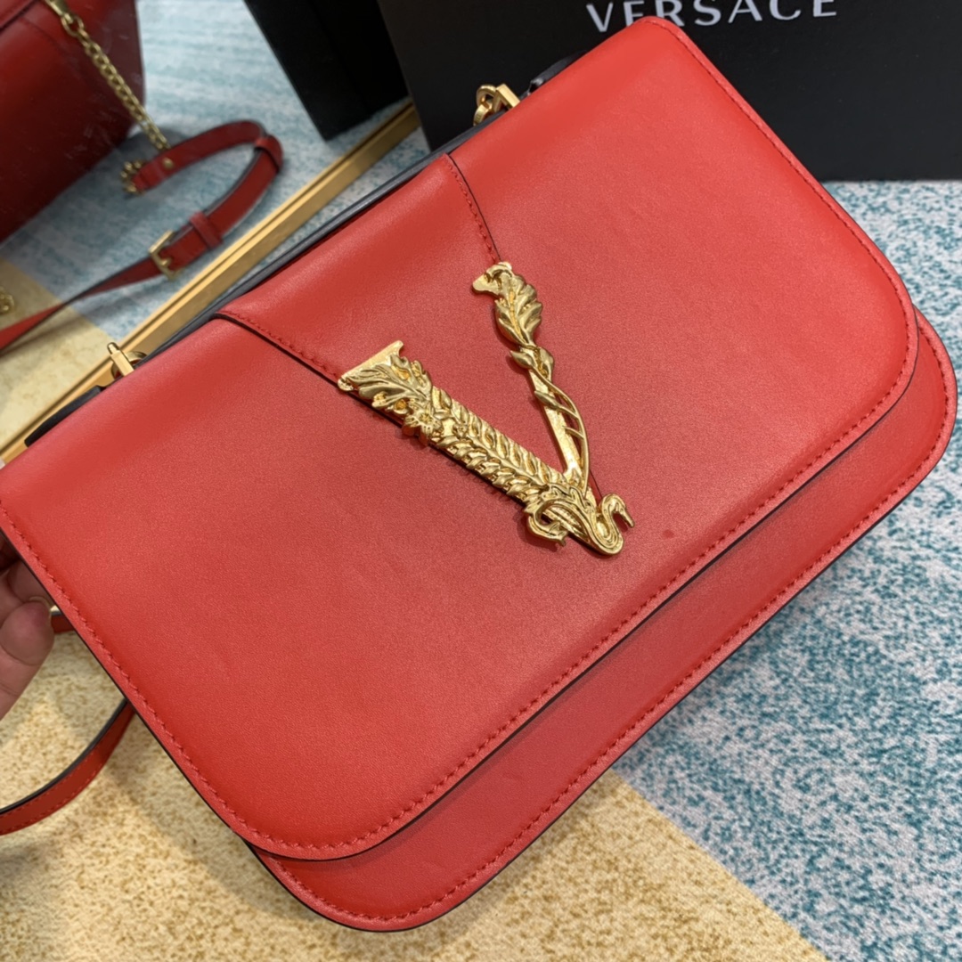 VERSACE VIRTUS Shoulder Bag Red DBFG985 24 x 9 x 16.5 cm