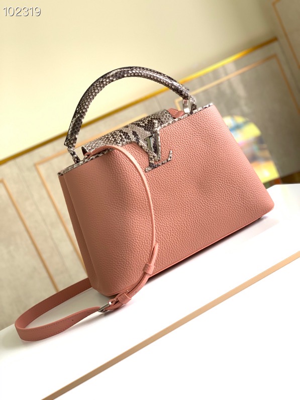 l0vis Vvtt0n capucines mm bag python leather trim and taurillon leather magnolia n92801 31.5 × 20 × 11 cm