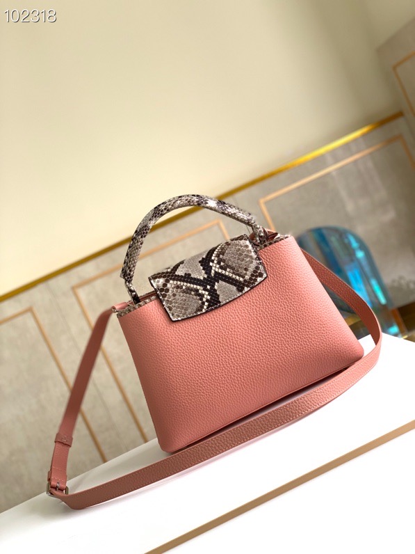 l0vis Vvtt0n capucines bb python leather trim and taurillon leather magnolia n92042 27 × 18 × 9 cm