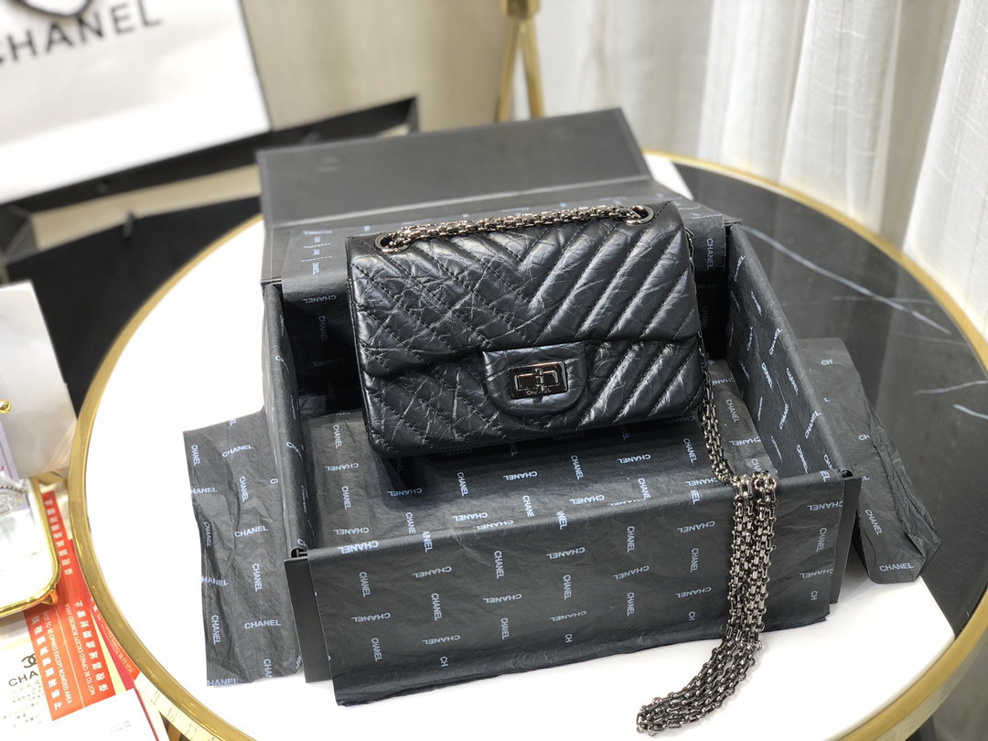 Ch**el mini 2.55 tasche black metal as0874 15,5 × 20 × 6 cm