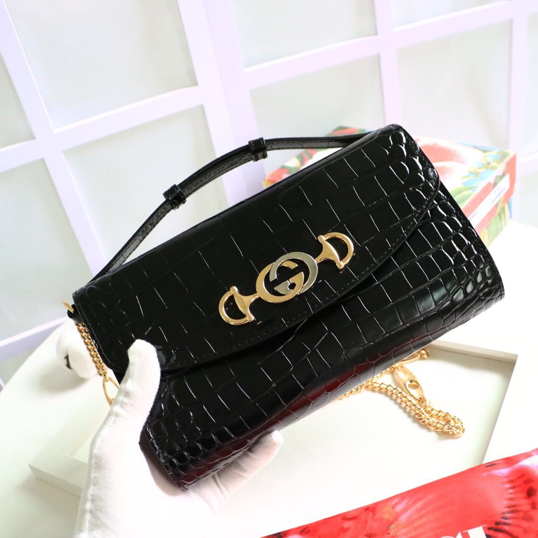 Gvc*1 medium zumi shoulder bag crocodile leather black 572375 24 x 14 x 5 cm