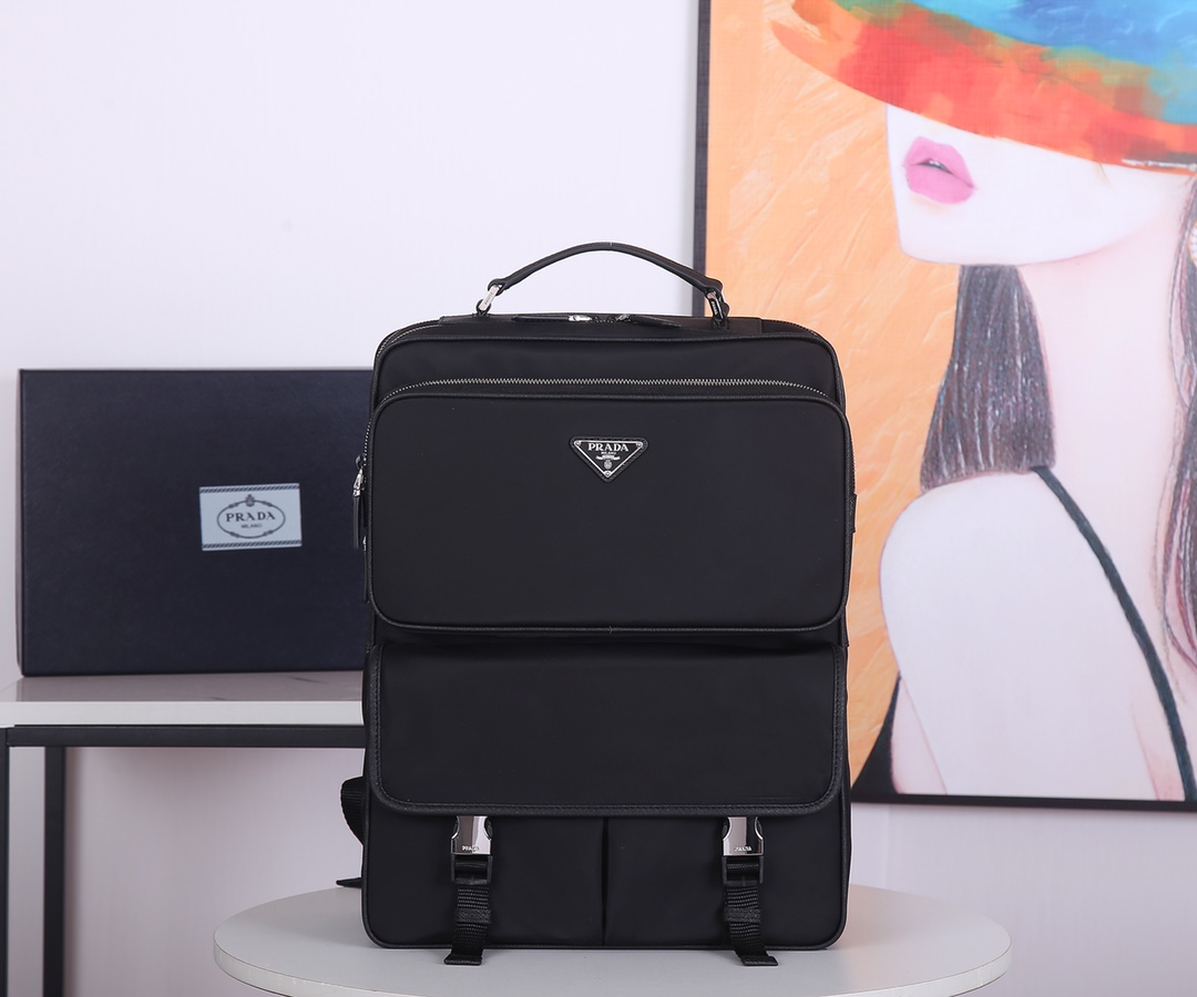 Pra*a nylon backpack saffiano leather black 2vz049 30 x 38 x 13 cm