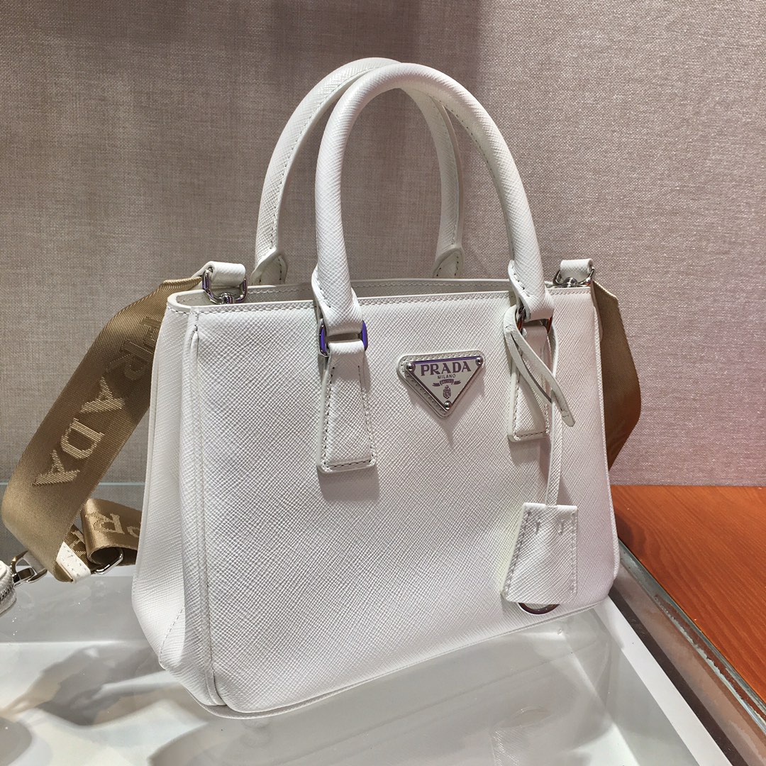 Pra*a mini galleria saffiano leather bag white 1ba296 23 x 16.5 x 10 cm