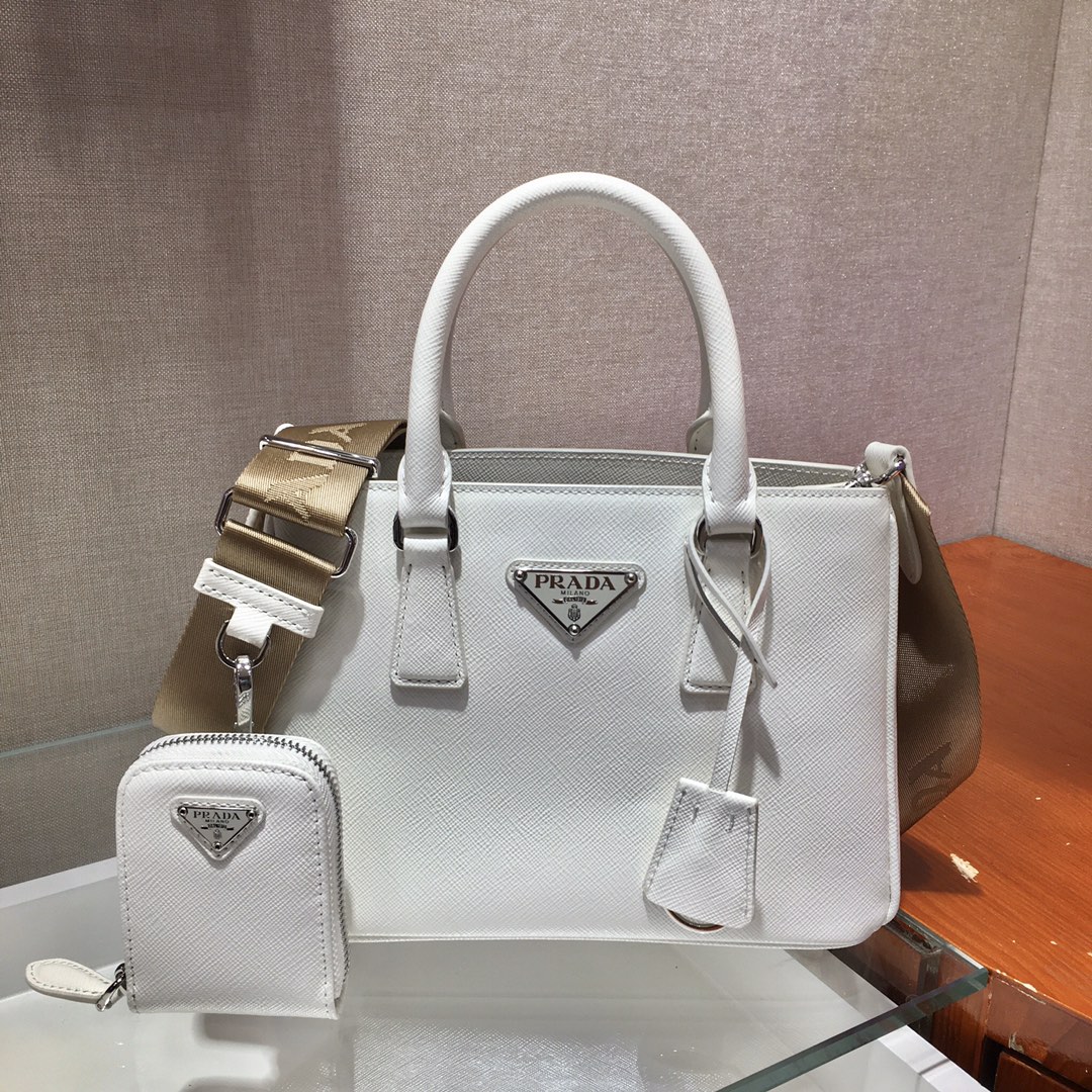 Pra*a mini galleria saffiano leather bag white 1ba296 23 x 16.5 x 10 cm