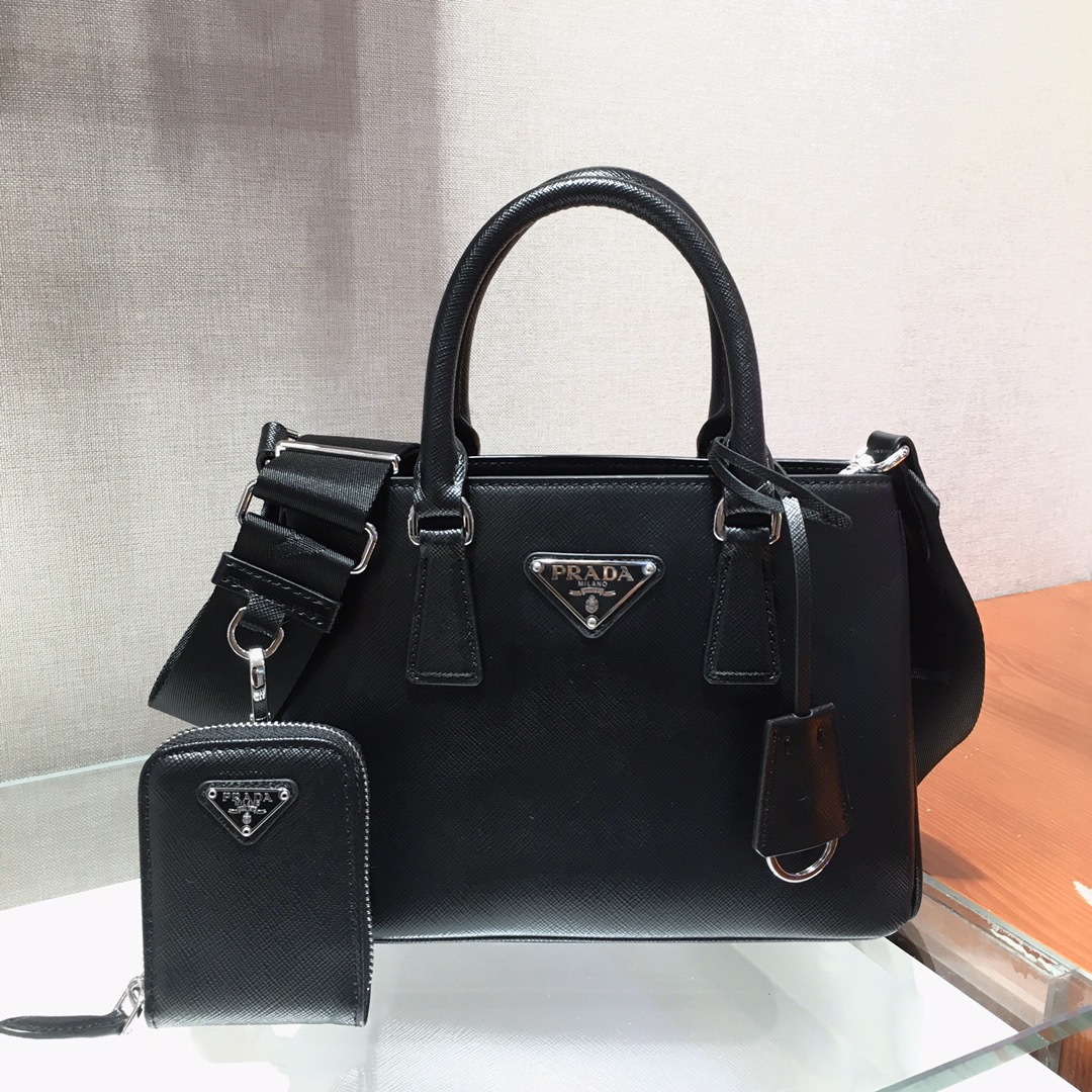 Pra*a mini galleria saffiano leather bag black 1ba296 23 x 16.5 x 10 cm