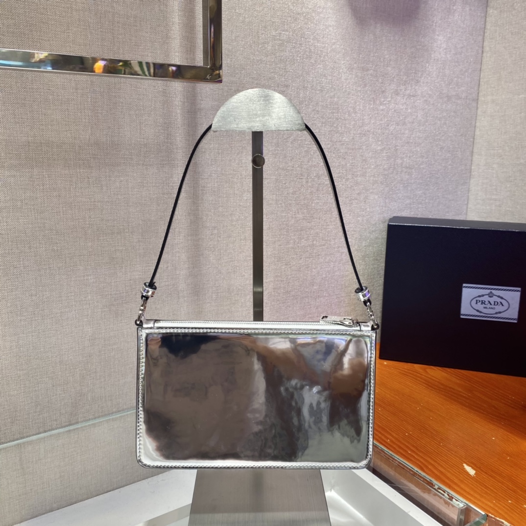 Pra*a mini saffiano leather bag silver 1bc155 20 x 12 x 5.5 cm