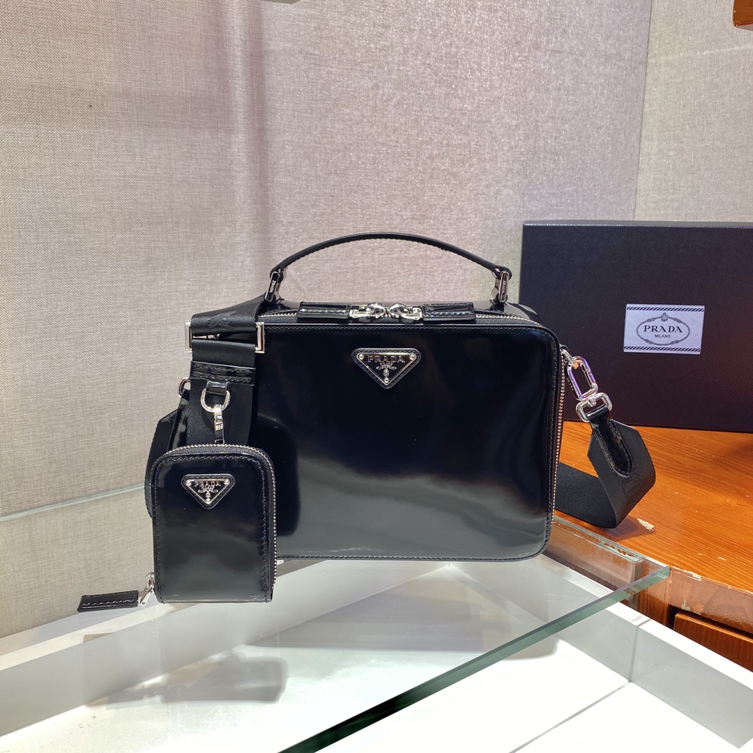 Pra*a brique saffiano leather cross-body bag black 2vh069 22 x 16 x 6 cm