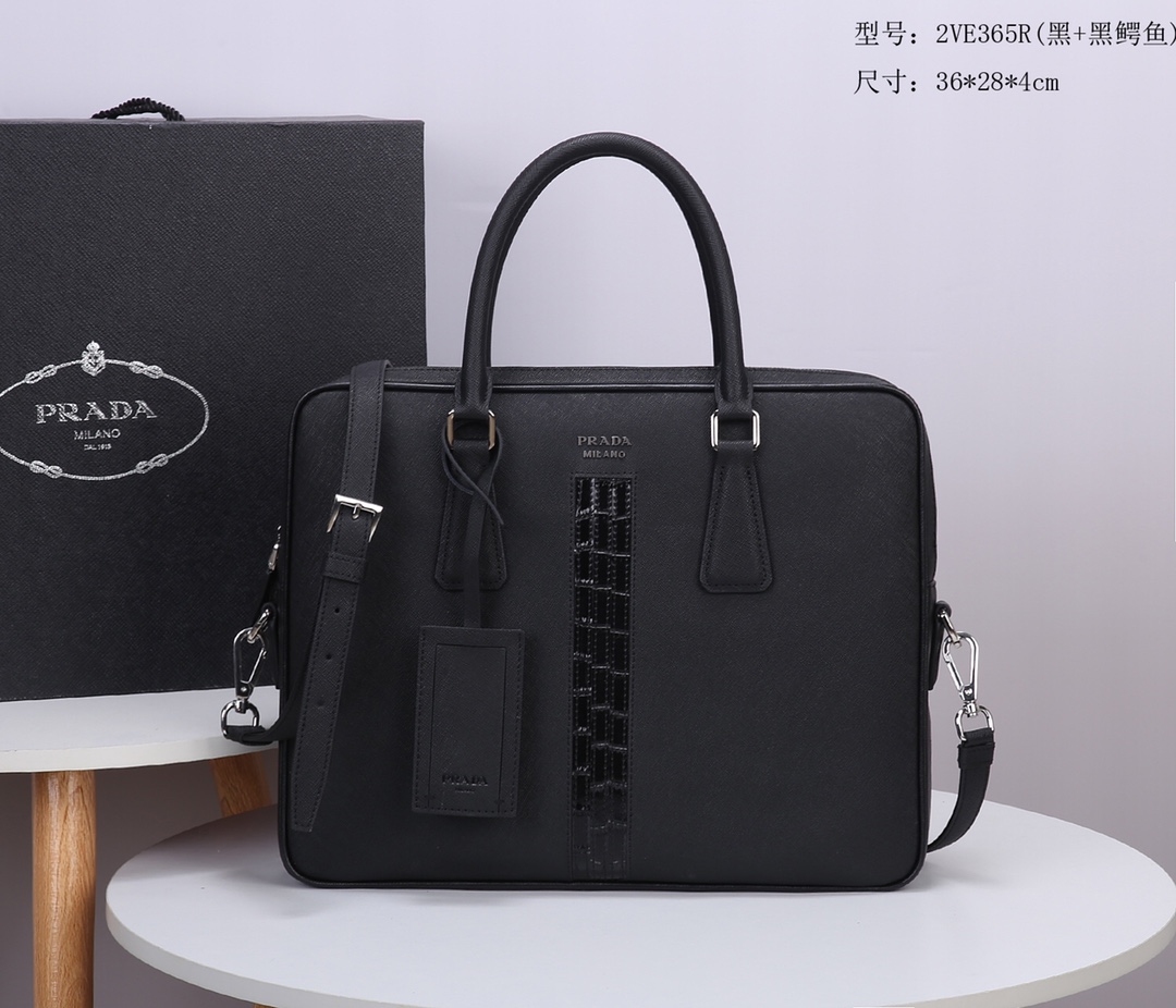 Pra*a briefcase crocodile pattern black 2ve365 36 x 28 x 4 cm