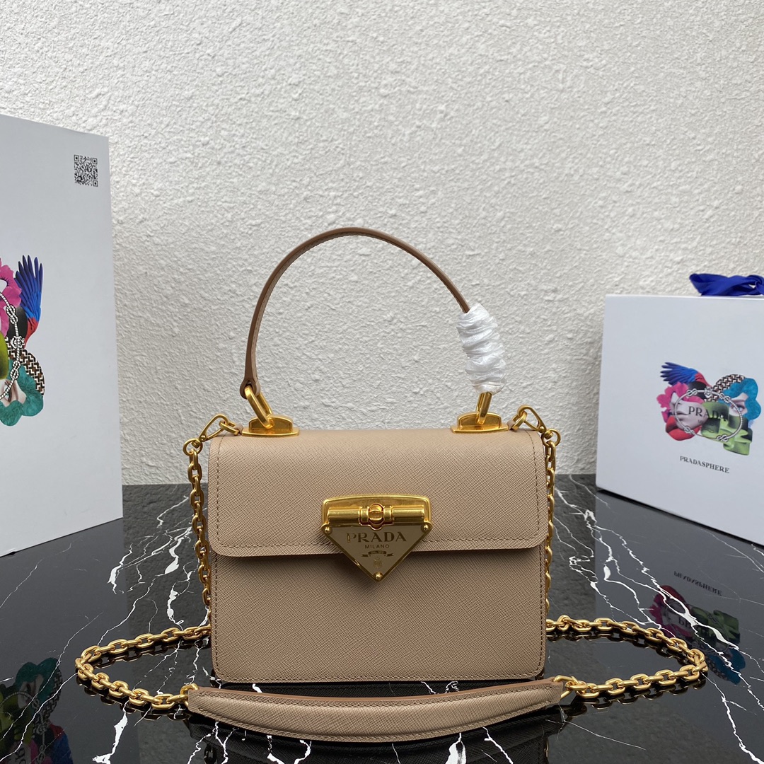 Pra*a symbole saffiano leather symbole bag cameo beige 1bn021 20 × 15 × 5 cm