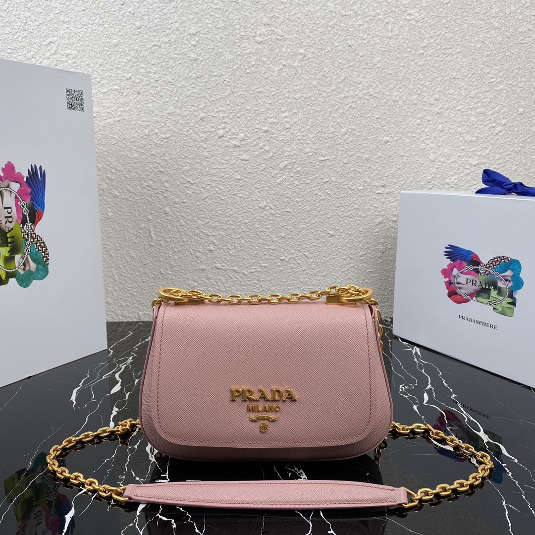 pra*a saffiano leather shoulder bag G01den metal pink 1bd275 22 x 14 x 6.5 cm