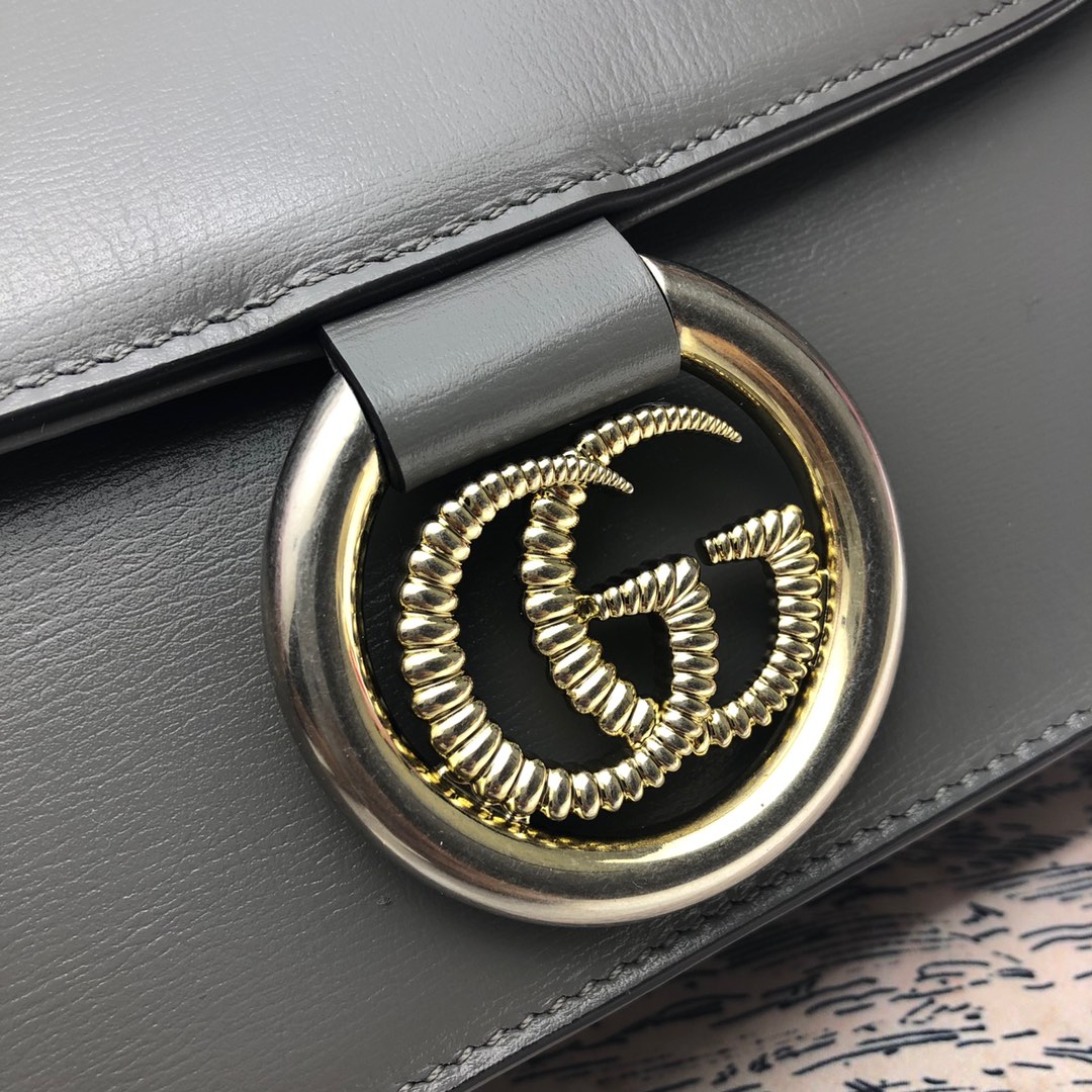 Gvc*1 gg ring shoulder bag leather grey 5894741 24 x 16 x 6 cm