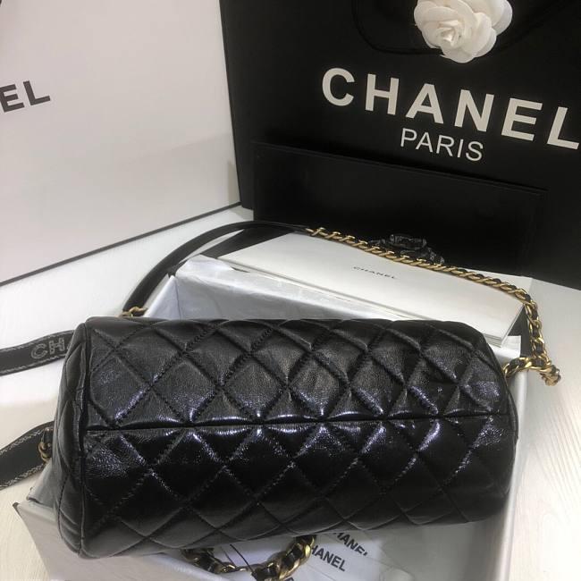 Ch**el extra mini bowling bag in shiny leather black as1899 16 x 22 x 12 cm