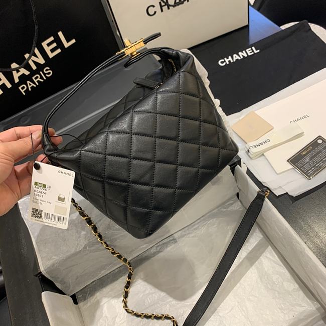 Ch**el small lambskin hobo bag black as1745 15 x 15 x 12 cm