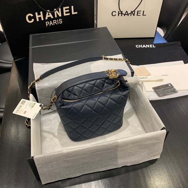 Ch**el small lambskin hobo bag dark blue as1745 15 x 15 x 12 cm