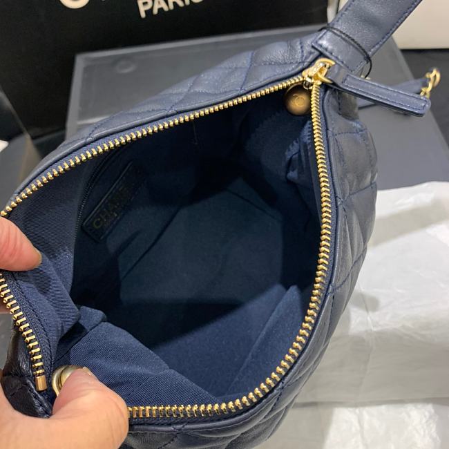 Ch**el small lambskin hobo bag dark blue as1745 15 x 15 x 12 cm