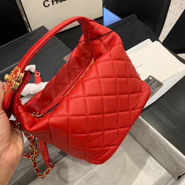 Ch**el small lambskin hobo bag red as1745 15 x 15 x 12 cm